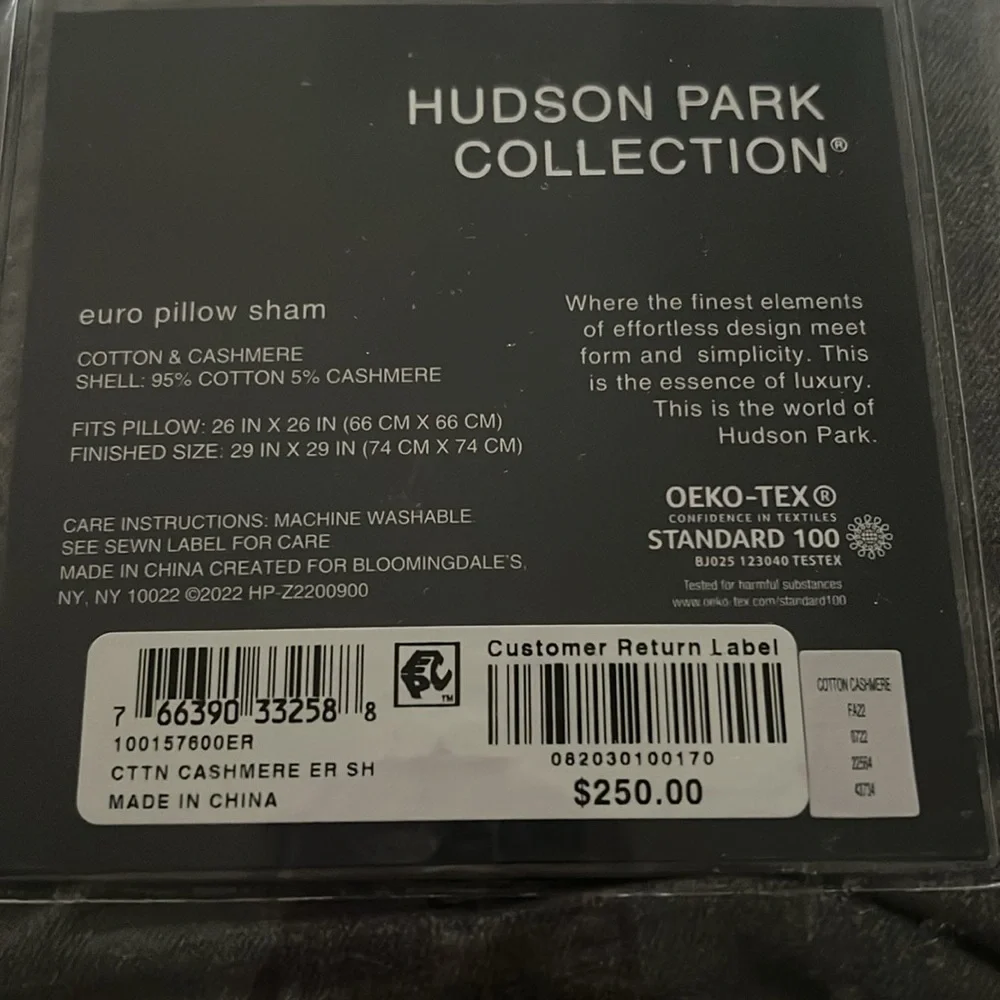 Hudson Park Collection Cotton-Cashmere Euro Sham, New w/Tag
